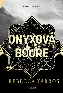 Obálka knihy OnyXová bouře od Rebeccy Yarros s černým a zlatým designem